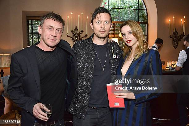 Dan Barton, Robert Montgomery and Greta Bellamacina attend a private cocktail party to celebrate the launch of With Love: A Collection of...