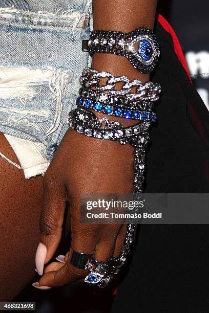 Singer Sevyn Streeter, bracelet details, attends the Revolt Live hosts exclusive "Furious 7" takeover with musical performances from the official...