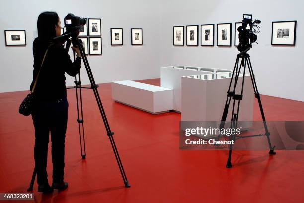 Cameraman films a picture by french photographer Henri Cartier-Bresson during the inauguration of his exhibition at Centre Pompidou on February 10,...