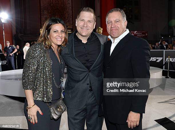 Romilda De Luca, President/CEO of Dodge Brand and SRT Brand Timothy Kuniskis, and Chrysler Group's Walid Saba attend the Furious 7 Los Angeles...
