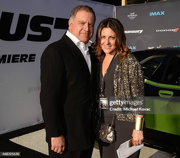 Chrysler Group's Walid Saba and Romilda De Luca attend the Furious 7 Los Angeles Premiere Sponsored by Dodge at TCL Chinese 6 Theatres on April 1,...