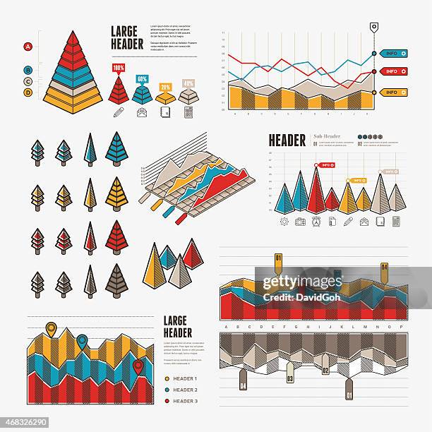 flat ui infographic elements - triangular & pyramids - ecological pyramid stock illustrations