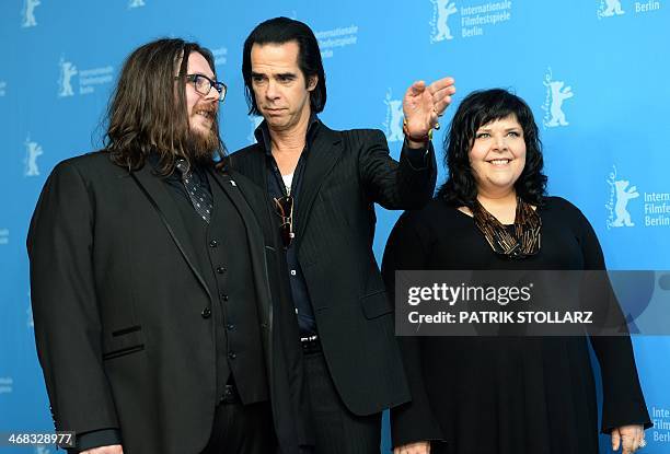 British producer Iain Forsyth, Australian songwriter Nick Cave and British director Jane Pollard pose at a photocall for the film "20,000 Days on...