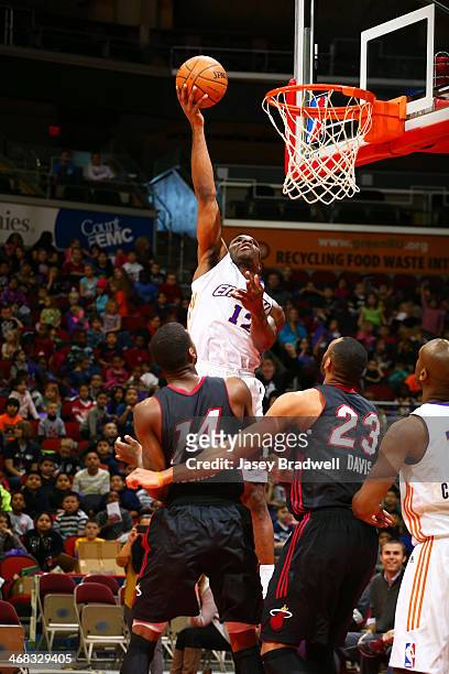 Othyus Jeffers of the Iowa Energy goes up for the lay-in against DeAndre Liggins of the Sioux Falls Skyforce in an NBA D-League game on February 6,...