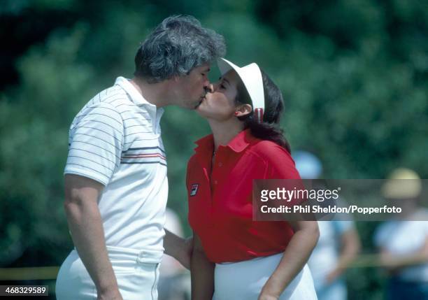 Nancy Lopez of the United States and her husband Tim Melton kissing during the US LPGA Championship held at the Jack Nicklaus Golf Centre, Ohio,...