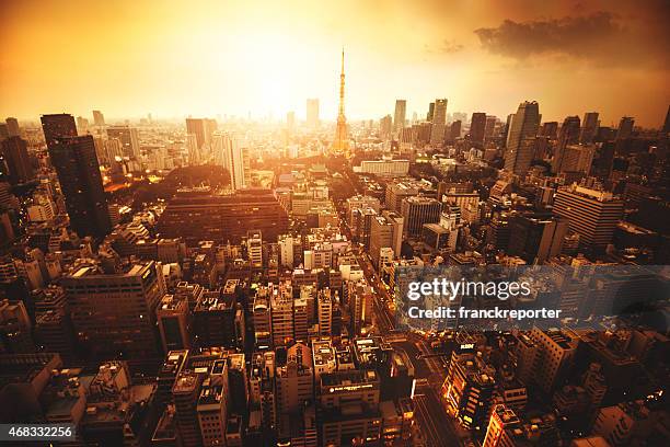 tokyo skyline with the tokyo tower - minato stock pictures, royalty-free photos & images