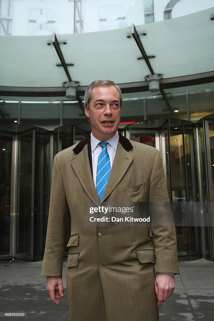 UKIP Nigel Farage Attends BBC Broadcasting House For A Radio Interview