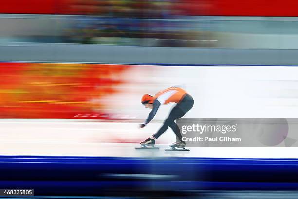 Jan Smeekens of the Netherlands competes during the Men's 500 m Race 2 of 2 Speed Skating event during day 3 of the Sochi 2014 Winter Olympics at...