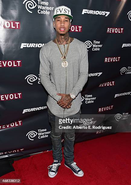 Rapper Tyga attends Revolt Live Hosts Exclusive "Furious 7" Takeover with Musical Performances From the Official Motion Picture Soundtrack at Revolt...