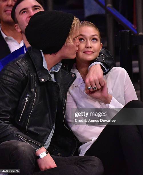 Cody Simpson and Gigi Hadid attend Brooklyn Nets vs New York Knicks game at Madison Square Garden on April 1, 2015 in New York City.