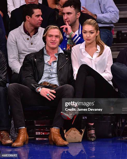 Cody Simpson and Gigi Hadid attend Brooklyn Nets vs New York Knicks game at Madison Square Garden on April 1, 2015 in New York City.