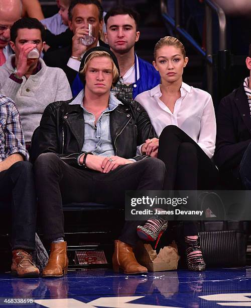 Cody Simpson and Gigi Hadid attend Brooklyn Nets vs New York Knicks game at Madison Square Garden on April 1, 2015 in New York City.