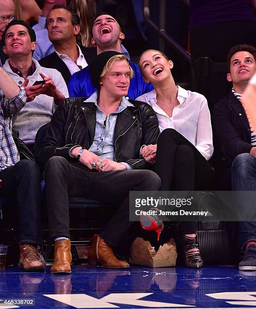 Cody Simpson and Gigi Hadid attend Brooklyn Nets vs New York Knicks game at Madison Square Garden on April 1, 2015 in New York City.