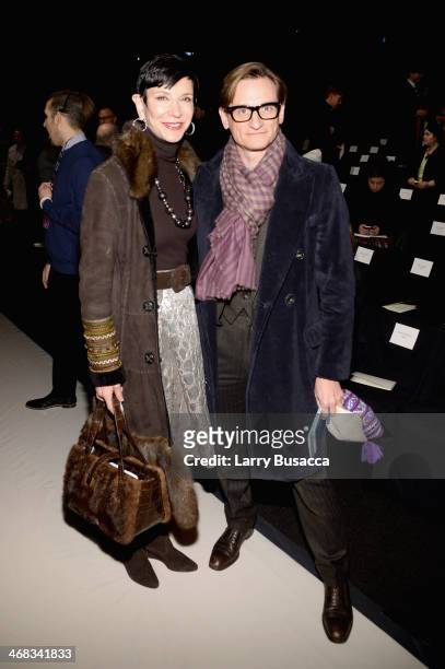 Amy Fine Collins and Hamish Bowles attend the Carolina Herrera fashion show during Mercedes-Benz Fashion Week Fall 2014 at The Theatre at Lincoln...