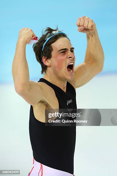 Jan Smeekens of the Netherlands celebrates winning the silver medali after the Men's 500 m Race 2 of 2 Speed Skating event during day 3 of the Sochi...