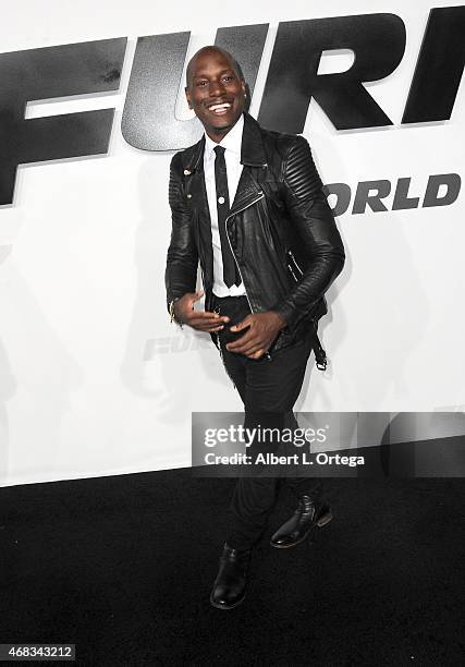 Actor Tyrese Gibson arrives for the Premiere Of Universal Pictures' "Furious 7" held at TCL Chinese Theatre on April 1, 2015 in Hollywood, California.