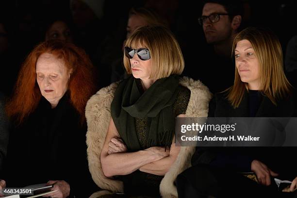 Creative Director of American Vogue Grace Coddington, Editor-in-chief of American Vogue Anna Wintour, and Vogue Fashion Editor Victoria Smith attend...