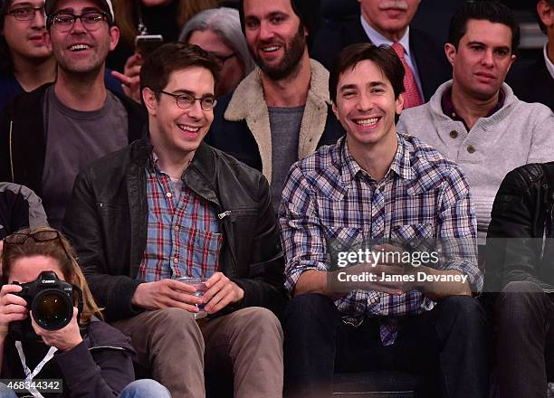 Christian Long and Justin Long attend Brooklyn Nets vs New York Knicks game at Madison Square Garden on April 1, 2015 in New York City.