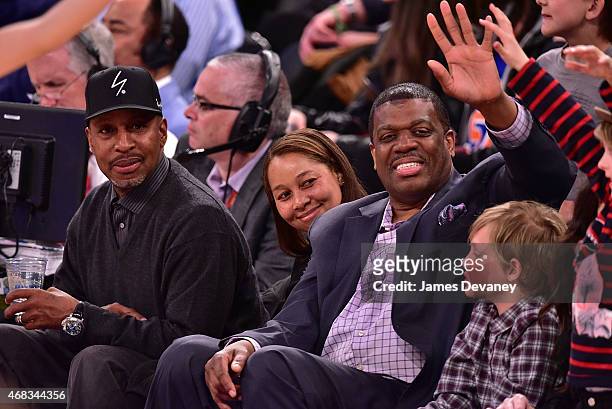Willie Randolph and Bernard King attend Brooklyn Nets vs New York Knicks game at Madison Square Garden on April 1, 2015 in New York City.