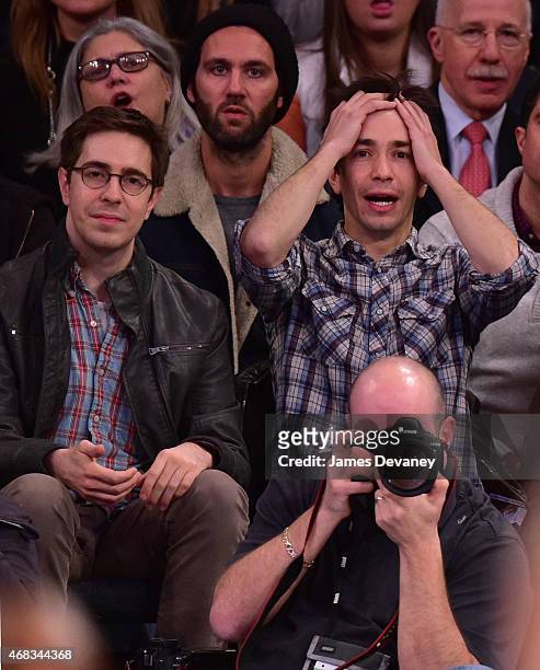 Christian Long and Justin Long attend Brooklyn Nets vs New York Knicks game at Madison Square Garden on April 1, 2015 in New York City.
