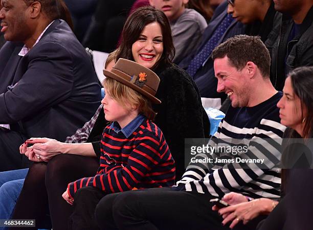 Milo Langdon, Liv Tyler, Grey Gardner and Dave Gardner attend Brooklyn Nets vs New York Knicks game at Madison Square Garden on April 1, 2015 in New...