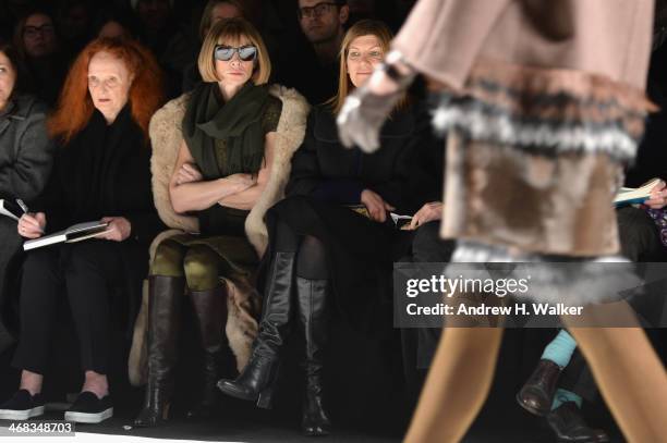 Creative Director of American Vogue Grace Coddington, Editor-in-chief of American Vogue Anna Wintour, and Vogue Fashion Editor Victoria Smith attend...