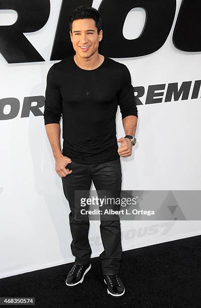 Actor Mario Lopez arrives for the Premiere Of Universal Pictures' "Furious 7" held at TCL Chinese Theatre on April 1, 2015 in Hollywood, California.