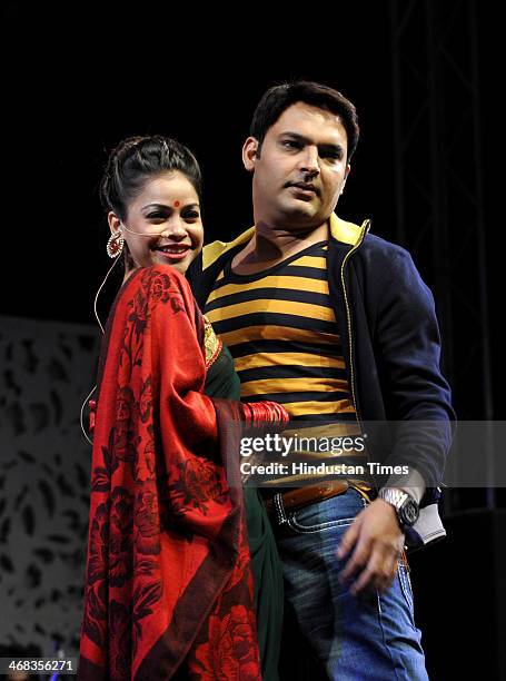 Comedy artists Kapil Sharma and Sumona Chakravarti during an event at GIP Mall in sector 38 A on February 10,2014 in Noida , India.