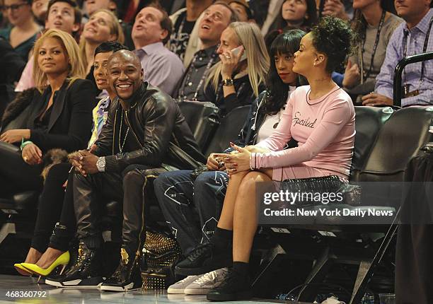 Floyd Mayweather and Rihanna. All Star Saturday Night at Barclays Center, part of the NBA All Star Weekend, on Friday, February 14, 2015. Brooklyn,...