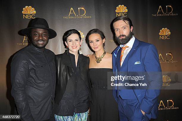 Babou Ceesay, Anna Ceesay, Claire Cooper and Emmett Scanlan attend "A.D. The Bible Continues" New York Premiere Reception at The Highline Hotel on...