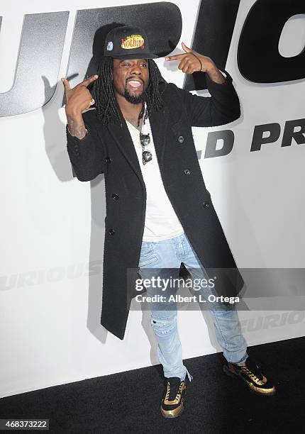 Recording artist Wale arrives for the Premiere Of Universal Pictures' "Furious 7" held at TCL Chinese Theatre on April 1, 2015 in Hollywood,...