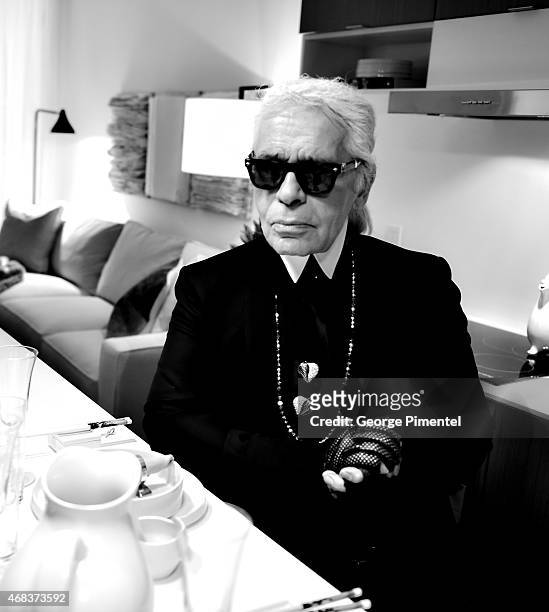 Karl Lagerfeld visits The Toronto Art Shoppe Lofts And Condos on April 1, 2015 in Toronto, Canada.