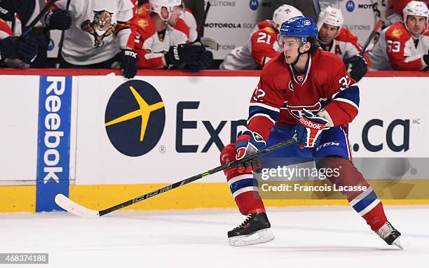 Brian Flynn of the Montreal Canadiens skates against the Florida Panthers in the NHL game at the Bell Centre on March 28, 2015 in Montreal, Quebec,...