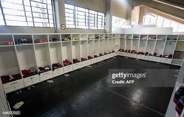 View of a changing room at the Sao Paulo FC training centre in Sao Paulo which will host US national football team during the FIFA World Cup Brazil...