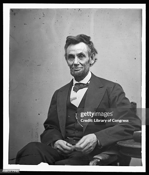 In this image from the U.S. Library of Congress, U.S. President Abraham Lincoln sits for a portrait February 5, 1865.