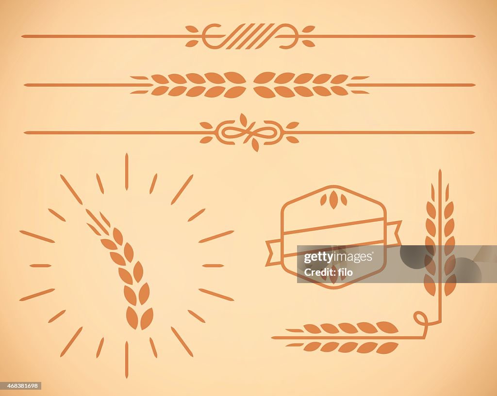 Country Wheat Natural Border and Design Elements