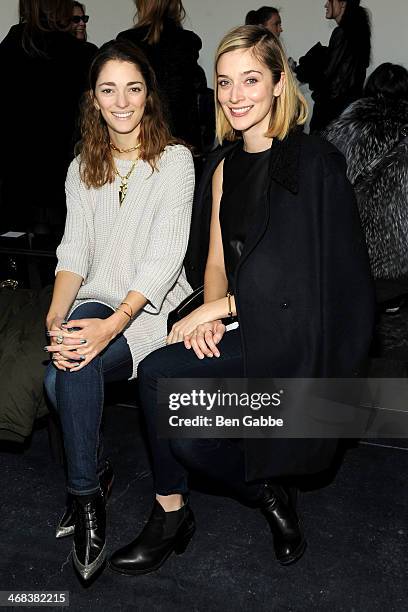 Sofia Sanchez and actress Caitlin Fitzgerald attend the Theory fashion show during Mercedes-Benz Fashion Week Fall 2014 at Spring Studios on February...
