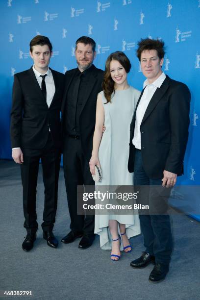 Sam Riley, Andreas Prochaska, Paula Beer and Tobias Moretti attend 'The Dark Valley' photocall during 64th Berlinale International Film Festival at...