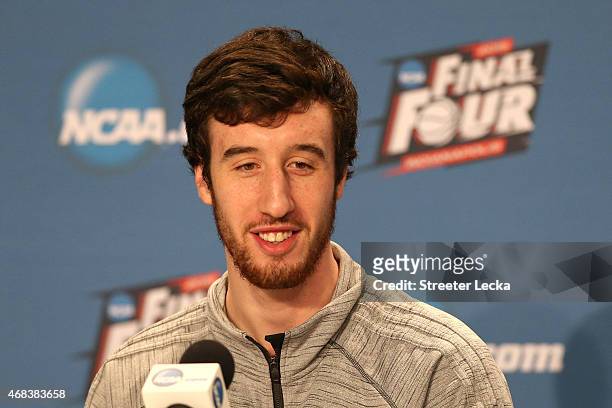 Frank Kaminsky of the Wisconsin Badgers addresses the media during a press conference before the 2015 NCAA Men's Final Four at Lucas Oil Stadium on...