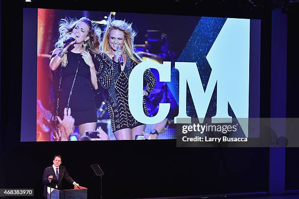 President of CMT Brian Philips speaks onstage at the Annual 2015 CMT Upfront at The Times Center on April 2, 2015 in New York City.