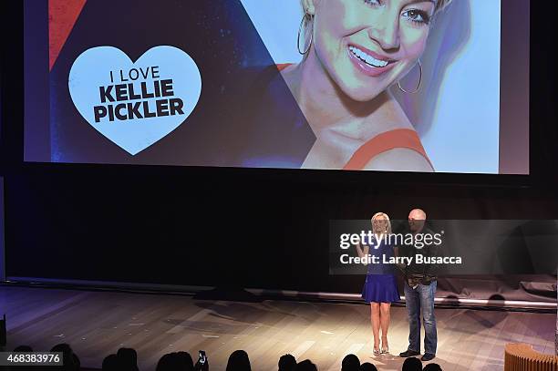 Kellie Pickler and Kyle Jacobs speak onstage at the Annual 2015 CMT Upfront at The Times Center on April 2, 2015 in New York City.