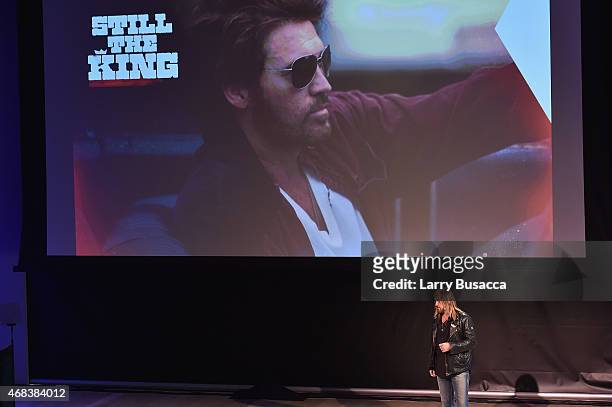 Singer Billy Ray Cyrus speaks onstage at the Annual 2015 CMT Upfront at The Times Center on April 2, 2015 in New York City.