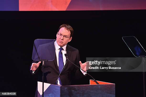 President of CMT Brian Philips speaks onstage at the Annual 2015 CMT Upfront at The Times Center on April 2, 2015 in New York City.