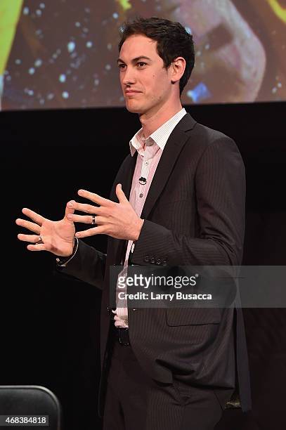 Racecar driver Joey Logano speaks onstage at the Annual 2015 CMT Upfront at The Times Center on April 2, 2015 in New York City.