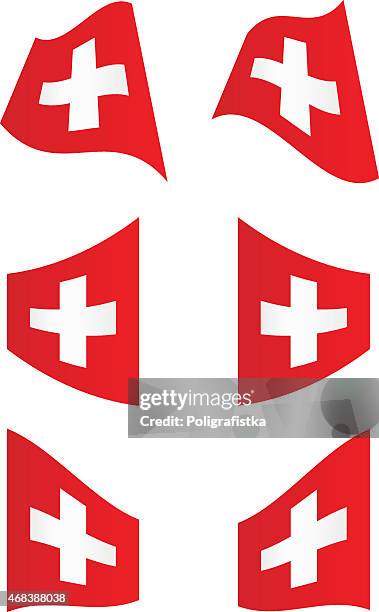 waving flags in der schweiz - schweizer flagge stock-grafiken, -clipart, -cartoons und -symbole