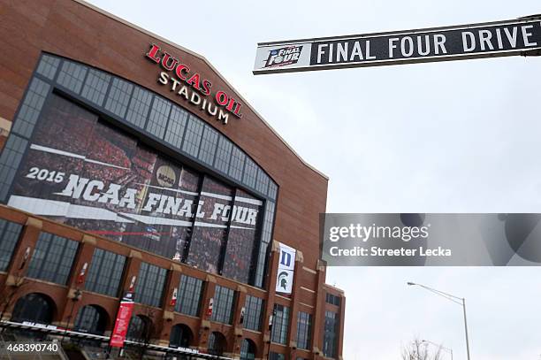 Final Four Drive street sign is seen outside Lucas Oil Stadium ahead of the 2015 NCAA Men's Final Four on April 2, 2015 in Indianapolis, Indiana.