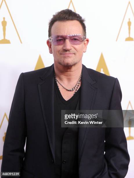 Singer/songwriter Bono of music group U2 attends the 86th Academy Awards nominee luncheon at The Beverly Hilton Hotel on February 10, 2014 in Beverly...
