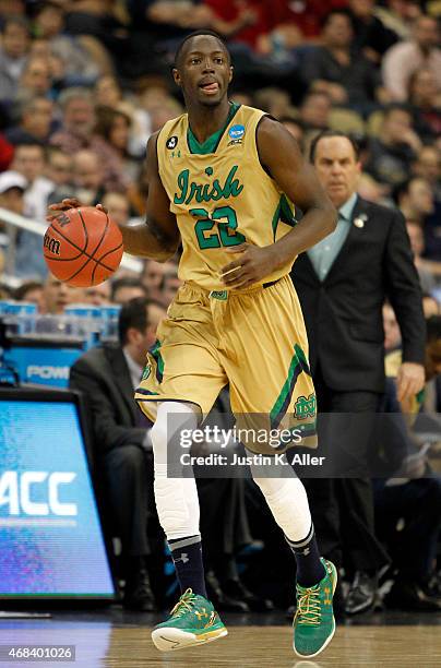 Jerian Grant of the Notre Dame Fighting Irish plays against the Butler Bulldogs during the third round of the 2015 NCAA Men's Basketball Tournament...