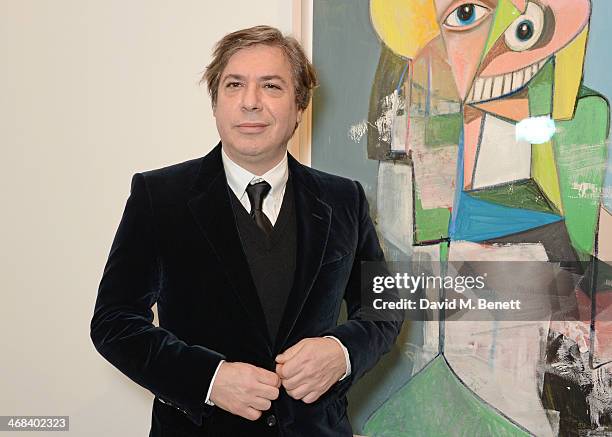 George Condo attends the opening reception at Simon Lee Gallery for an exhibition of his new paintings titled 'HEADSPACE' on February 10, 2014 in...