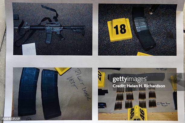 This is a photocopy showing the AR-15 rifle, at upper left, used at the Sandy Hook elementary school shooting as well as some of the armament used...